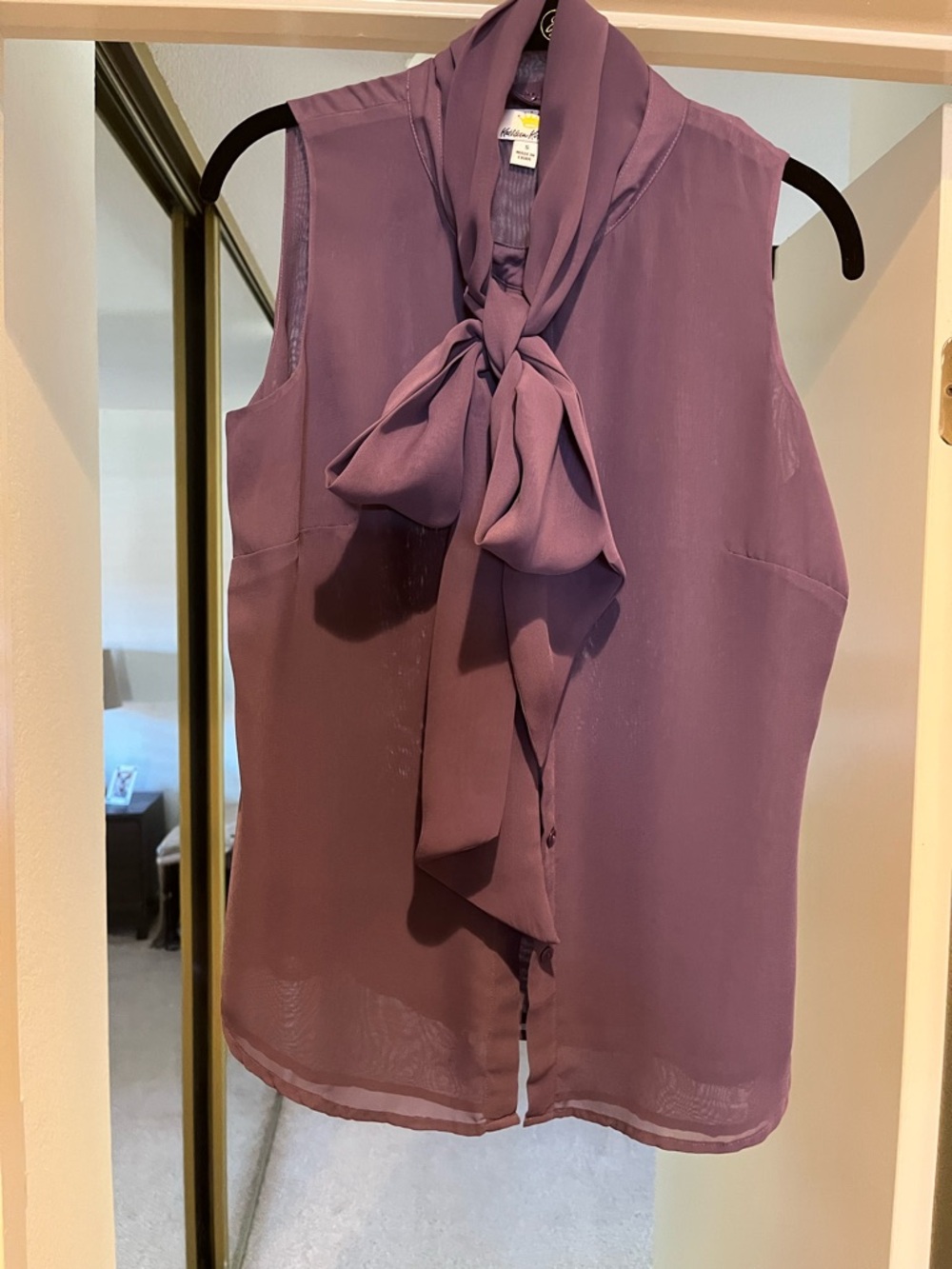 Sleeveless Tie-Neck Blouse in Purple (the color in the “tags” pics are the color